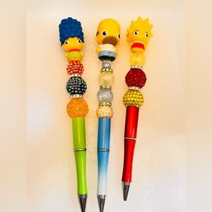 The Simpsons Sparkling Character Bead Pens - Green, Blue, Red (SET)